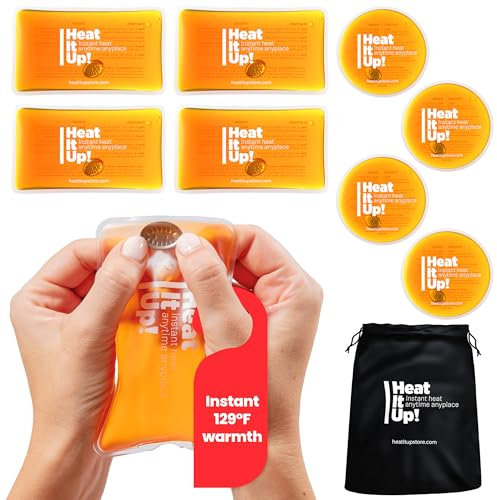 HEAT IT UP Wiederverwendbares Wärmekissen – 8 sofortige Wärmekissen für heiße Kompresse – Pads können als Taschenwärmer oder Wärmekissen zur Schmerzlinderung verwendet Werden – inklusive Stoffbeutel