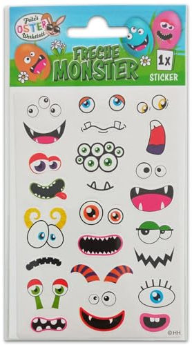 Oster Eier Sticker - freche Gesichter Aufkleber für Oster Eier Deko - Bogen 12 Motive / 12 Sticker (Freche Monster Gesichter)