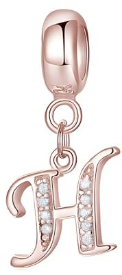 Symretie Pendentif Initiale H en Argent 925 à Finition Or Rose pour Femme, Compatible avec les Bracelets et Colliers de Style Pandora et Européen. Convient aux Femmes et aux Filles.