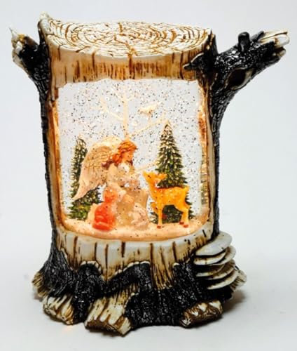 Musicboxworld MMM GmbH, 64018 Spieluhr - Glitzer Baumstumpf – Engel mit Tieren im Wald