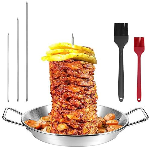 DMJHJY Gyro Pan con Brocheta, Brocheta Vertical de Acero Inoxidable para Horno, Placa de cocción Gyro con Cepillos, Accesorios para Barbacoa para Kebab, Patata al Horno (13 es)