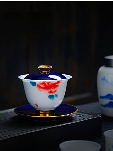 kaixiaochai Bol en céramique Soupière infuseur à thé Chine - Service à thé Services à thé pour Adultes Soupière Moderne infuseur à thé Soupière à thé (Bol avec Couvercle en Pivoine)