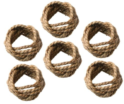 Garneck Woven Straw Napkin Rings Holder Farmhouse Rustic Dining Table Decor 6pcs Set Handmade for Party Wedding Table Setting