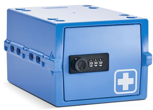 Lockabox Mini™ | Small Medicine Lock Box with Combination Lock (A5-Sized) | Mini Medical Lock Box For Tablets, Creams & Medical Pens | External Size 22.3 x 15.4 x 12 cm (Medi Blue)