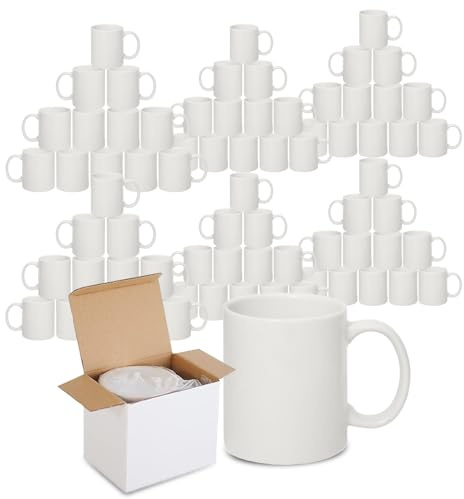 Gift Hub Sublimation Blank Ceramic Coffee Mugs, Set of 72, White, 11oz | Heat press printing mugs, Dishwasher & microwave safe. Ready for your own print designs.