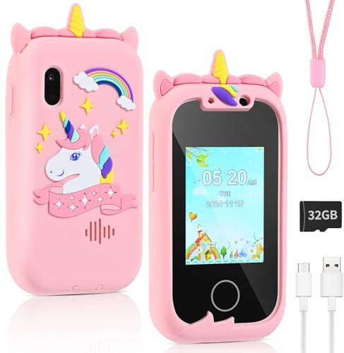 Euakee Appareil Photos pour Enfants, Pretend Smartphone pour Enfants avec 32GB Card, Licorne Jouet à Partir de 3 4 Ans Filles, Jeu de Rôle Téléphone Portable Cadeau pour 3-9 Ans Filles