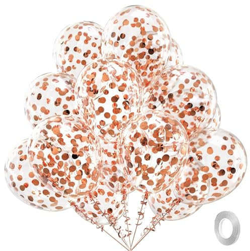 Konfetti Luftballons Rosegold,10 Stk Rosegold Luftballons Konfetti,Luftballon Geburtstag mit Konfetti Rosegold, Konfettie Ballons Rosegolde für Boho Hochzeit,Babyparty, Brautparty,Jubiläum Dekoration