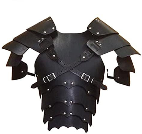 MDFCZXP Mittelalterliches Leder Schulter Rüstung Set, Vintage Gothic Krieger Ritter Schulter PU Leder Harness Körper Brust Harness Gürtel,Schwarz,42c