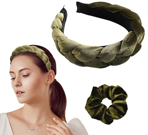 lafo Haarreifen Damen, Geflochtene Stirnbänder, Vintage Haarreifen Haarschmuck, Trachten Haarreif Breit Haarschmuck für Damen und Mädchen (grün, average size)