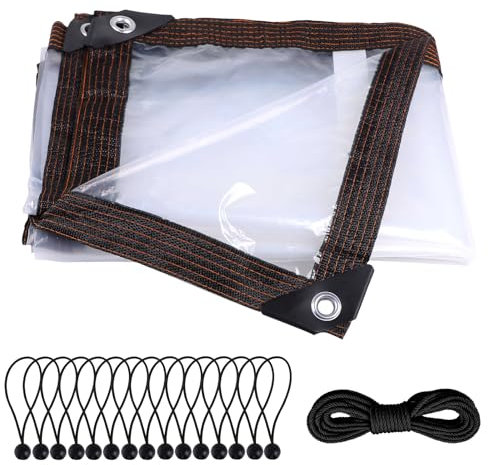 DBREAKS Plane Transparent mit Ösen 3x3m, Durchsichtig Abdeckplane Wasserdicht Terrassenplane Gartenplane Wetterfeste Planen, Außenbereich Regenschutz, Für Gartenmöbel Pflanzen Pet Hutch Dach