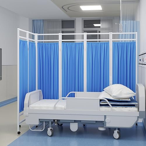 Sichtschutz, 180 cm hoch, medizinischer Sichtschutz, faltbar, Trennwand aus Eisen für Station/Schönheitssalon/Gesundheitsmuseum, blaues Nylon-Seidengewebe, platzsparende Trennwand, 4