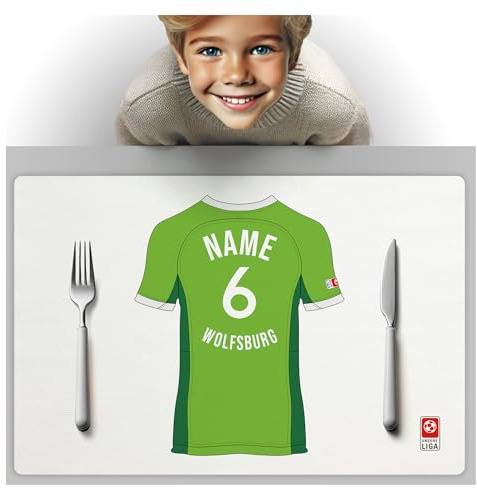 Wolfsburg Fanartikel Tischset - PERSONALISIERTES Geschenk, passend für Wolfsburg Fans, Geschenk Jungen, Fussball Männergeschenke Wolfsburg Trikot Geburtstag Weihnachten Platz-Set TS24DEDE