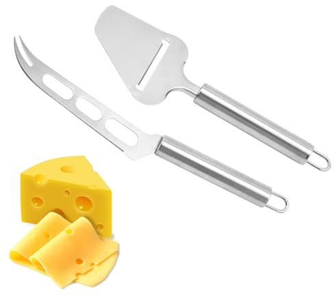 Lot de 2 coupe-fromage en acier inoxydable 402 et rabot à fromage - Coupe-beurre, pelle à pizza - Pour couper le fromage à pâte molle et le fromage à découper (argenté)