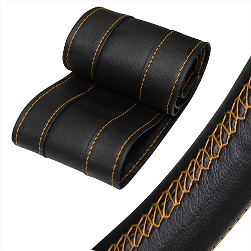 Xkeribom Auto Lenkradbezug zum Nähen aus weichem Leder Sport Design Leder Lenkradhülle Lenkradschutz (Lenkraddurchmesser 37-38 cm) XLBG3NEU-L1 (Orange)