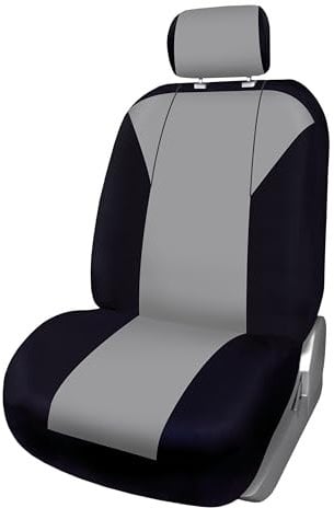 +PWR Car Parts Fundas de Asiento Delantera Universal Torino Gris y Negra. Airbag Compatible. Completo para 1 Asiento. Fabricada en Polyester