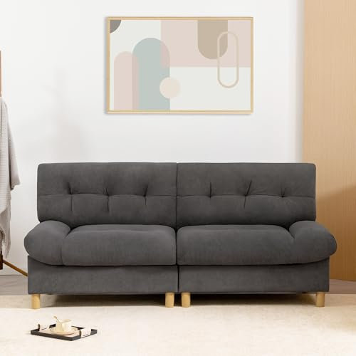 Ymkua Doppelsofa Polstersofa, Sofa Bettsofa mit Großen Sitzkissen und Rückenlehne, Modern Couch Schlafsofa für Wohnzimmer, Schlafzimmer, Gästezimmer, Teddy, 201x85x90 cm (Grau)