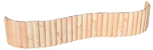 TIMBERMIK Bordure de Pelouse en Bois de Pin Naturel 100 cm – Hauteur 30 cm – Palissade de Jardin pour Délimitation de Massif – Bordure Bois Non Traitée – Rouleau Flexible