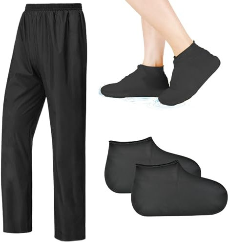 Zimoer Regenhose für Erwachsene Herren Outdoorhose wasserdichte Winddichte Fahrrad Überziehhose mit 2 Paar Schuhüberzieher Wasserdicht, für Regen Schneetag Wüstenstrand Schlammige Straßen (XXL)