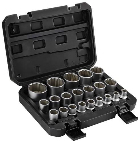 Knpwer 21Tlg 1/2 Zol Vielzahn Steckschlüssel Nusskasten, Steckschlüsselsatz Vielzahn 8-36 mm, CR-V Stahl Steckschlüssel für 6 und 12 Punkt