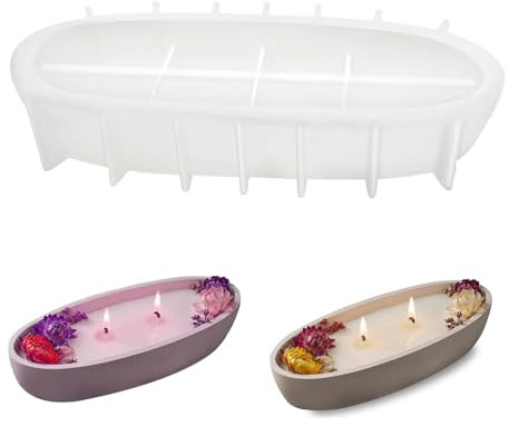 Ovale Silikonformen Groß Gießformen Schiffsform Silikonform für DIY Kerzenhalter Silikonform Schale GießForm Kerzenhalter rund für Kerze Vase Blumentopf mit getrockneten Blumen Dekoration