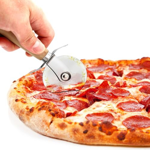 NutriChef Edelstahl-Pizzaschneider-Rad | langlebiger und scharfer Pizzaschneider mit integriertem Fingerschutz | rutschfester ergonomischer Griff & spülmaschinenfest | strapazierfähiges