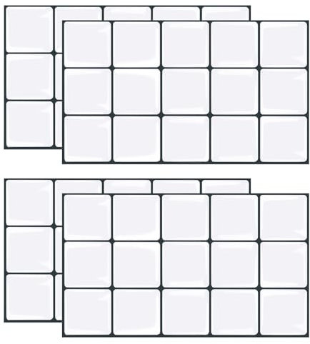 KiKiHong 4er-Set Fliesenaufkleber Küche,3D 3D Wandpaneele Selbstklebend für Küche/Bad,Kein Kleber Nötig,Weißer schwarzer Rahmen Metro-Fliesen(30x15 cm)