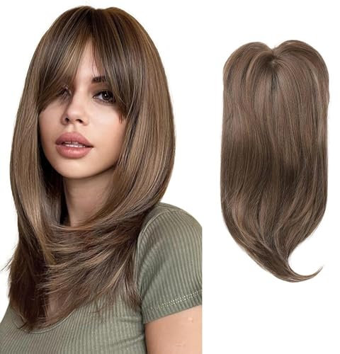 XFSRG Haarteile Echthaar Damen Natürliches Volumen und stilvolle Eleganz Dünnes Haar für Oberkopf Flauschiger Hair Topper Ohne Pony (Braun)