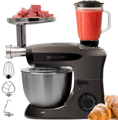 Küchenmaschine mit 1900W Motor, Knetmaschine 6,5L Edelstahlschüssel – Teigmaschine & Teigknetmaschine mit 6 Stufen & Pulsfunktion – Rührmaschine Küchenhelfer mit Fleischwolf, Mixer & Zerkleinerer