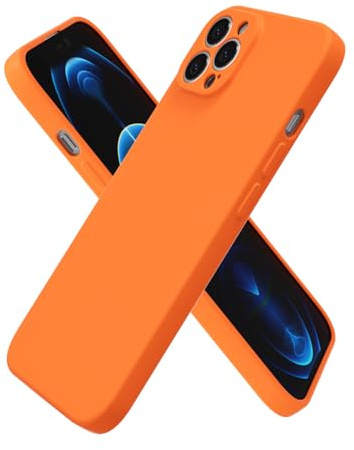 oakxco for iPhone 12 Pro Max Case Silicone, Ultra Slim Thin Phone Case for Women Girls, Plain Solid Color Minimalist Aesthetic Cute Girly Design, Soft Rubber Gel TPU with Camera Cover, Neon Orange