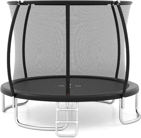GOPLUS Trampolin Outdoor, 244/305/366 cm, Freizeittrampolin mit Sicherheitsnetz, Leiter, verzinkte Metallrahmen, robuste Gebogene Beine, Gartentrampolin für Kinder und Erwachsene