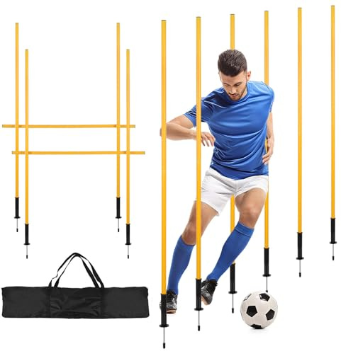 Eikuavons Slalomstangen Fussball Set, Slalom Poles 6, Horizontale Stöcke 2, Slalom Stangen mit Feder, Sprunghafte Agilität Stangen
