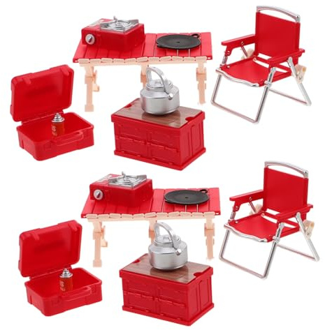TOYANDONA 2Set Jeu Camping Garçon Fille avec Chaises Pliables Miniatures Table de Pique et Réchaud Simulé Jouets Éducatifs Portables pour Intérieur et Extérieur