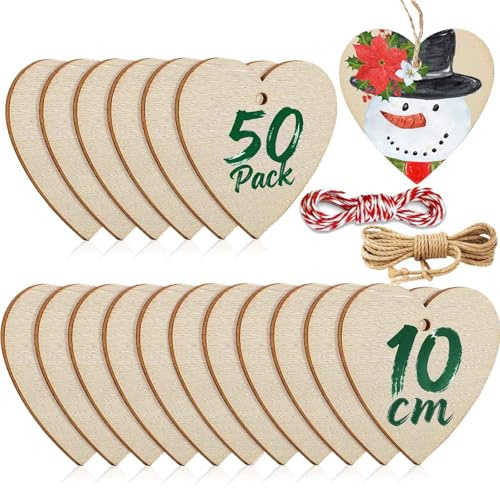 50PCS Wooden Hearts for Crafts, 10cm/ 4 Wood Hearts for Kids Wood Slices DIY Crafts Supplies, Wooden Ornaments Mother's Day Heart Sign for Valentine's Day Crafts, Birthday, Party, Wedding Decor