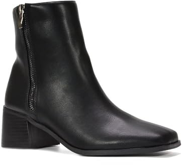 ESSEX GLAM Women's Chelsea Ankle Boots Ladies Low Block Heel Square Toe Zip Biker Booties Size 3-8