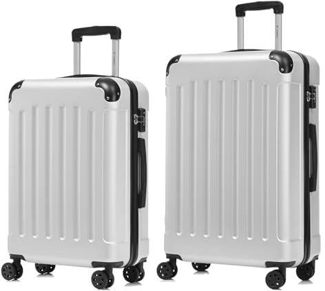 YONSLY Premium Reisekoffer TSA-Schloss,YKK-Reißverschluss Hartschalen-Koffer Trolley Kabinenkoffer Rollkoffer Suitcase Handgepäck 4 Rollen (Silber, L-XL-Set)