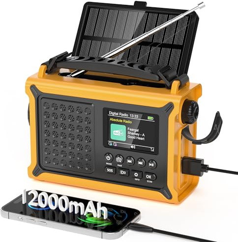 Mesqool DAB/DAB+/FM Wind Up Radio, 12000mAh Emergency Radio with Solar & Hand Crank Powered, 8500mm² Solar Panel, 2.4 Colour Display Digital Radio with Bluetooth5.0 for Hiking & Camping
