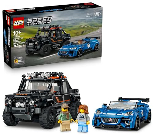 LEGO Speed Champions Jaguar Project 7 e Land Rover Defender - Kit di Modellismo STEM con 2 Macchine Giocattolo e 2 Minifigure di Piloti - Regalo di Compleanno per Bambini da 10 Anni in su - 77264