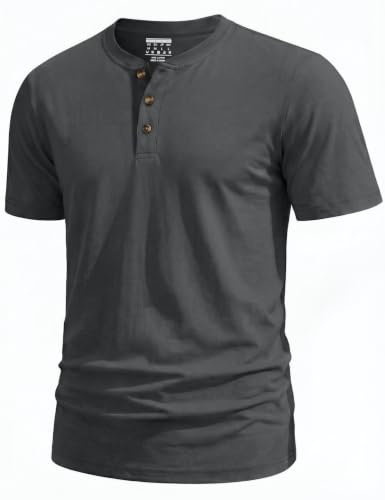 TACVASEN Men's Henley T Shirt Cotton Moisture Wicking Short Sleeve Tshirt Classic Casual Grandad Shirts with Button