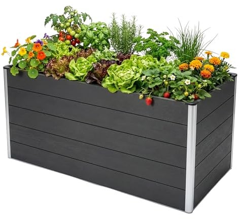 Floordirekt Hochbeet 150x70x75 cm Anthrazit WPC - Wetterbeständig & pflegeleicht auf Stelzen für Garten, Balkon oder die Terrasse - Kasos