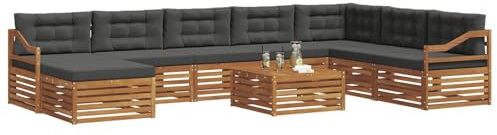 vidaXL Sofagarnituren 9 pcs Natur und Anthrazit Massivholz Akazie, Akazienholz Outdoor-Sofa-Set, modernes Gartenmöbel, Bequeme Liege, modulare Design, Poolbereich geeignet