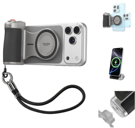 Master Grip para iPhone y Android,Empuñadura de cámara con Batería de 3200 mAh,Carga inalámbrica y Estilo DSLR Agarre para Teléfono(Negro y Plateado)