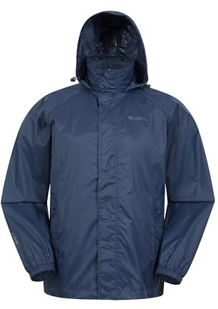 Mountain Warehouse Pakka Mens Waterproof Packable Jacket - Foldaway Hood Jacket, High Vis Mens Coat, Lightweight Rain Jacket - for Wet Weather & Travelling, Navy, XXL