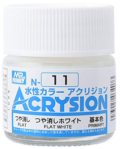 Mr. Hobby N11 Acrysion Color Flat White, wasserbasierte Acrylfarbe, Modellbau Farbe, 10 ml