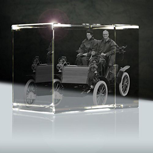 3Dglas 3D Foto in Glas | XXL Quader 130mm | 1 bis 2 Fahrzeuge mit Fahrern zB als Geschenk für Oltimer Sammler