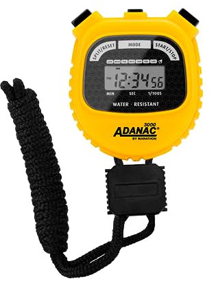 Marathon Chronomètre numérique Adanac 3000 - Minuteur avec grand écran et boutons - Résiste à l'eau - Jaune