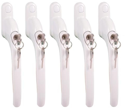 BURI 5 Stück Fenstergriffe abschliessbar weiß Fenstersicherung Kinder Kindersicherung Fenster Balkontürgriff Fenstergriff abschließbar abschließbare Fenstergriffe Sicherheitsgriff Balkontür 5er Set