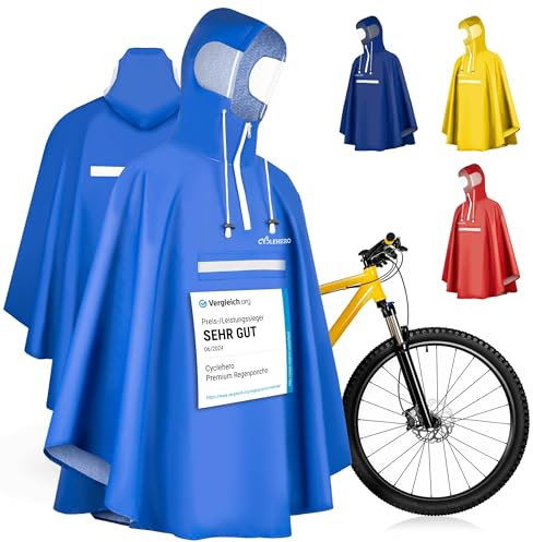 Premium Regenponcho Fahrrad wasserdicht SEHR GUT GETESTET - Regencape Fahrrad mit Reflektoren und Sichtfenster - Fahrrad Regenbekleidung als Regenponcho Damen wasserdicht, Regenponcho Herren