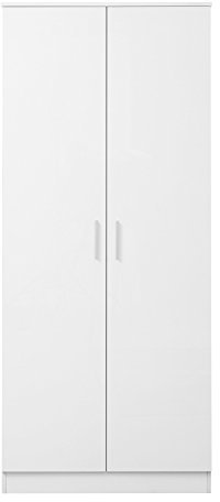 Reflect 2 Door Plain Wardrobe, Composite Woods, Metal, White Gloss/Matt White