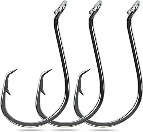 OROOTL 100-200pcs Octopus Sea Fishing Hooks 2X Strong Barded Black High Carbon Steel Fishing Tackle Circle Hooks for Saltwater Bass Fishing (100pcs 5/0)