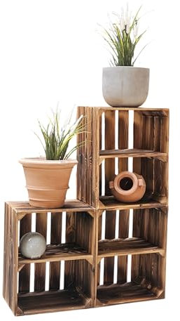 Teramico Holzkiste 50 x 40 x 30cm - Vintage-Look geflammt - Weinkiste Obstkiste Set Dekoration (3er Set, Ablage Kurz)